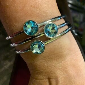 Aquamarine, silver bangle bracelets
